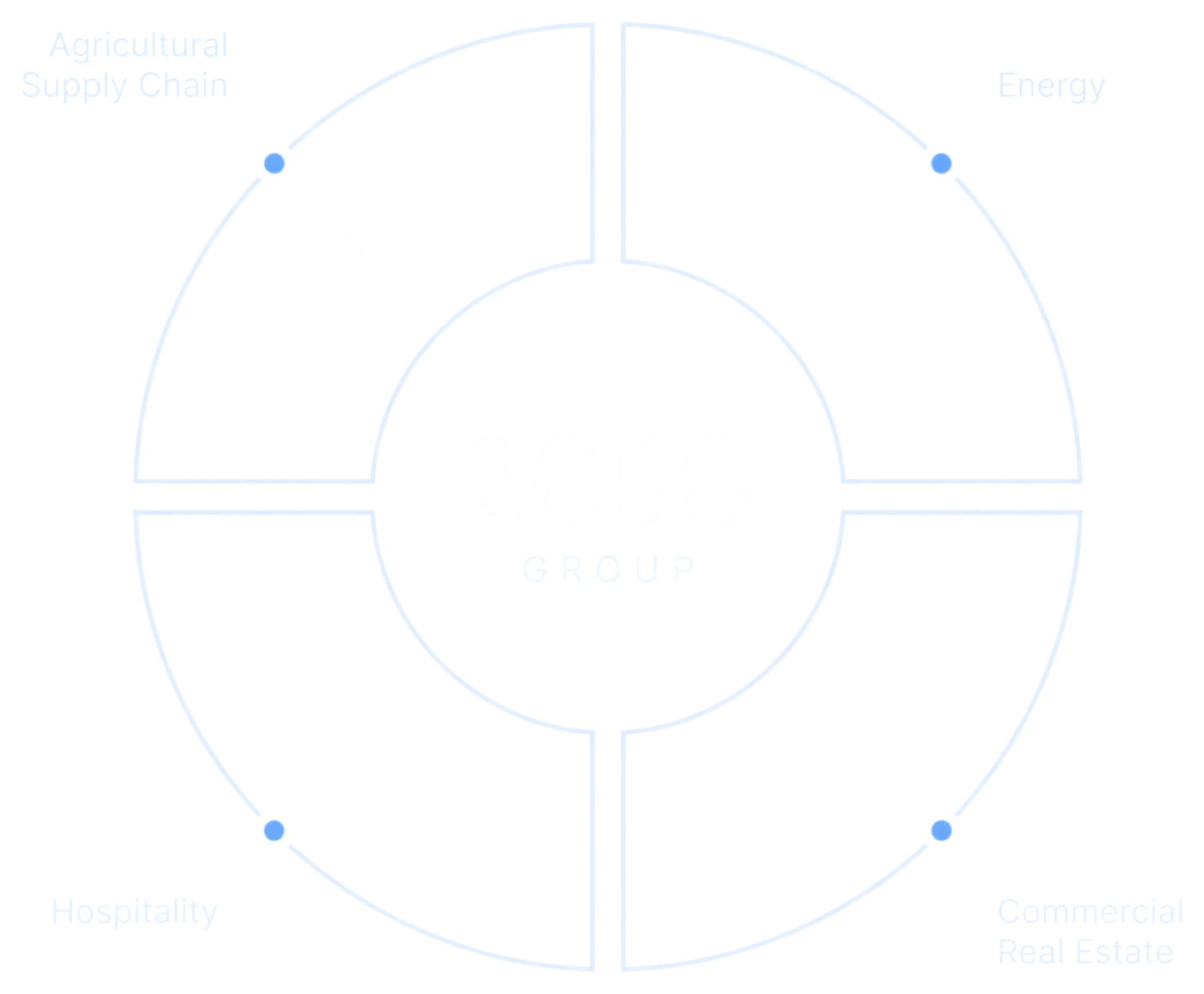 2050 Group's four arenas around one centre: Energy, Commercial Real Estate, Hospitality, Agricultural Supply Chain